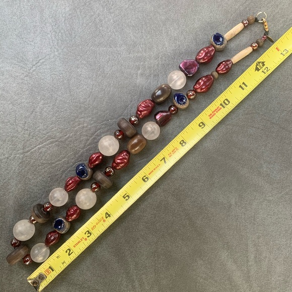 Red, Blue, White, and Brown Beaded Necklace - Picture 6 of 6
